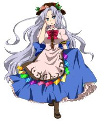 Rule 34 | 1girl, cosplay, female focus, full body, hat, hinanawi tenshi, hinanawi tenshi (cosplay), kuzumiya yuyu, long hair, silver hair, simple background, solo, standing, touhou, white background, yagokoro eirin