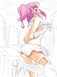 Rule 34 | 00s, 1girl, anya alstreim, code geass, gloves, looking back, partially colored, purple hair, ribi, sketch, solo