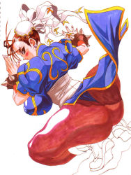 Rule 34 | 1girl, ass, blue panties, boots, breasts, bun cover, capcom, china dress, chinese clothes, chun-li, double bun, dress, huge breasts, panties, pantyhose, pelvic curtain, plump, solo, spikes, street fighter, thick thighs, thighs, thong, underwear