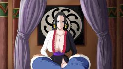 Rule 34 | 1boy, 1girl, absurdres, boa hancock, breasts, cleavage, highres, huge breasts, large breasts, monkey d. luffy, one piece