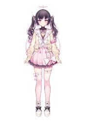 Rule 34 | 1girl, black bow, black hair, bow, crown (symbol), floating crown, footwear bow, frilled sailor collar, frilled skirt, frills, full body, hair ornament, hair ribbon, heart, highres, himemiya rie, jacket, komeshiro kasu, long hair, mole, mole under eye, multicolored hair, official art, phase connect, pink armband, pink eyes, pink hair, pink nails, pink skirt, pink thighhighs, plaid, plaid skirt, ribbon, sailor collar, second-party source, shirt, skirt, sleeves past wrists, solo, streaked hair, thigh bow, thigh strap, thighhighs, twintails, virtual youtuber, white bow, white footwear, white ribbon, white sailor collar, white shirt, yellow jacket