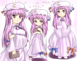 Rule 34 | 1girl, age regression, book, female focus, flat chest, hair ribbon, miki purasu, multiple persona, patchouli knowledge, pink eyes, pink hair, ribbon, touhou, aged down