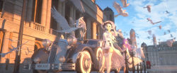 Rule 34 | 2girls, adapted costume, artist name, azur lane, bag, bird, blue eyes, blue sky, breasts, building, car, character name, chinese commentary, cloud, cloudy sky, commentary, commentary request, copyright name, day, dress, elbow gloves, english text, flock, full body, garter straps, glint, gloves, handbag, hat, highres, illustrious (azur lane), long hair, medium breasts, motor vehicle, multiple girls, off-shoulder dress, off shoulder, open mouth, outdoors, panties, panty peek, phone booth, purple eyes, purple hair, railing, scenery, sky, sleeveless, sleeveless dress, smile, standing, sunlight, swd3e2, symbol-only commentary, thighhighs, thighs, twintails, underwear, unicorn (azur lane), vehicle focus, vintage car, white dress, white gloves, white hair, white headwear, white legwear, white panties, wind, wind lift, zettai ryouiki