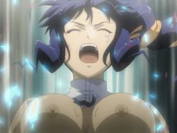 Rule 34 | animated, animated gif, blue hair, breasts, freezing (series), nipples, nude, open mouth, ponytail, rana linchen