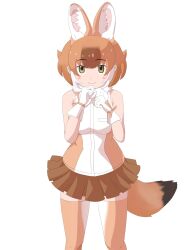 Rule 34 | 1girl, animal ears, bare shoulders, blush, bow, brown hair, dhole (kemono friends), dog ears, dog girl, dog tail, extra ears, gloves, highres, kemono friends, kemono friends 3, looking at viewer, multicolored hair, ne6866016832684, open mouth, shirt, short hair, skirt, sleeveless, smile, solo, tail, two-tone hair, white hair