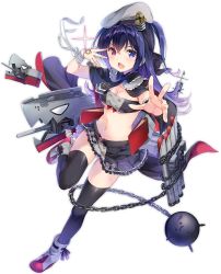 Rule 34 | 1girl, :o, azur lane, bandaged hand, bandages, bandeau, beret, black cape, black necktie, black ribbon, black skirt, black thighhighs, blue eyes, blue hair, blush, breasts, cape, chain, cleavage, cross, explosive, frilled skirt, frills, full body, hand up, hat, hat ornament, heterochromia, iron cross, leg up, long hair, looking at viewer, machinery, medium breasts, midriff, mine (weapon), miniskirt, navel, necktie, official art, ohara tometa, one side up, open mouth, outstretched arm, panties, pantyshot, pentagram, pleated skirt, red eyes, ribbon, shoes, skirt, solo, stomach, thighhighs, torpedo, torpedo launcher, transparent background, turret, underwear, v-shaped eyebrows, white panties, wing collar, wrist cuffs, z36 (azur lane)