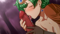 Rule 34 | 1boy, 1girl, blush, breasts, censored, chunsoft, dragon quest, dragon quest iv, earrings, enix, erection, closed eyes, fellatio, gloves, green hair, heroine (dq4), hetero, highres, inja no kuruwa, jewelry, large breasts, licking, oral, penis, saliva, sex, short hair, sweat, tongue, tongue out
