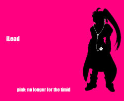 Rule 34 | 1girl, apple inc., digital media player, full body, high ponytail, ipod, ipod ad, long hair, lyrical nanoha, mahou shoujo lyrical nanoha, mahou shoujo lyrical nanoha a&#039;s, parody, pink background, signum, silhouette, simple background, solo, standing, waist cape