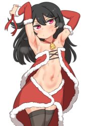 Rule 34 | 1girl, armpits, arms up, basukechi, blush, christmas, love live!, revealing clothes, simple background, solo, sweat, thighhighs, white background, yazawa nico