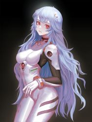 Rule 34 | 1girl, ayanami rei, blue hair, bodysuit, breasts, evangelion: 3.0+1.0 thrice upon a time, gloves, hair ornament, hairclip, highres, long sleeves, looking at viewer, medium breasts, neon genesis evangelion, open mouth, pilot suit, plugsuit, rebuild of evangelion, red eyes, simple background, ssal, thighs, white bodysuit, white gloves