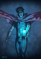 Rule 34 | 1boy, animated, animated gif, bad id, bad tumblr id, black bodysuit, black hair, bodysuit, bulge, cape, cris art, electricity, electrokinesis, forehead protector, male focus, marvel, pectorals, red cape, short hair, smile, solo, thick eyebrows, toned, toned male, wiccan