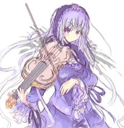 Rule 34 | 00s, instrument, lolita fashion, rozen maiden, simple background, solo, suigintou, viola da gamba, violin, white background, yoshioka yoshiko