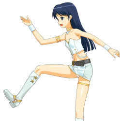 Rule 34 | 00s, 1girl, 3d, a1 (initial-g), boots, cool &amp; sexy (idolmaster), female focus, flat chest, highres, idolmaster, idolmaster (classic), idolmaster 1, kisaragi chihaya, navel, panties, simple background, skirt, solo, standing, underwear, white background