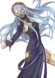 Rule 34 | 1girl, armpits, azura (fire emblem), blue hair, breasts, cowboy shot, dancer, dress, dutch angle, elbow gloves, fingerless gloves, fire emblem, fire emblem fates, floating hair, from side, gloves, hair between eyes, half mask, long hair, looking at viewer, mask, mouth veil, nintendo, outstretched arms, parted bangs, ribbon, see-through, serge komiko, side slit, simple background, sketch, small breasts, solo, spread arms, spread legs, standing, thighlet, veil, very long hair, white background, yellow eyes