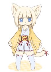 Rule 34 | blonde hair, blue eyes, cat, furry, japanese clothes, long hair, ohakotome, thighhighs