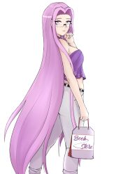Rule 34 | 1girl, absurdly long hair, absurdres, fate/extella, fate/extra, fate/grand order, fate (series), female focus, forehead, glasses, highres, long hair, matching hair/eyes, medusa (fate), medusa (rider) (fate), official alternate costume, purple eyes, purple hair, simple background, solo, user ddne8755, very long hair, white background