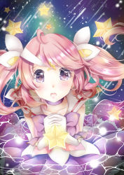 Rule 34 | 1girl, absurdres, alternate costume, alternate hair color, alternate hairstyle, bow, choker, gloves, highres, league of legends, lux (league of legends), magical girl, open mouth, pink hair, pleated skirt, purple eyes, skirt, star (symbol), star guardian (league of legends), star guardian lux, tiara, twintails, white gloves