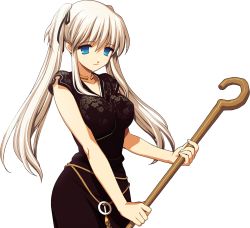 Rule 34 | 1girl, blonde hair, blue eyes, china dress, chinese clothes, dress, long hair, mabinogi, nao (mabinogi), official art, solo, staff, transparent background, twintails, white hair