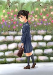 Rule 34 | 1girl, azel bikushioma, blush, female focus, flower, looking at viewer, open mouth, original, outdoors, school uniform, solo, uniform