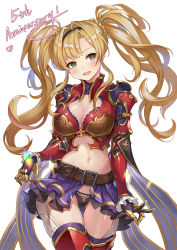 Rule 34 | 1girl, armor, belt, black hairband, black panties, blonde hair, blue eyes, blush, breasts, brown belt, cameltoe, cleavage, female pubic hair, granblue fantasy, hairband, highres, large breasts, long hair, looking at viewer, miniskirt, navel, panties, pubic hair, revealing clothes, simple background, skirt, smile, solo, twintails, underwear, white background, zeta (granblue fantasy), ziko