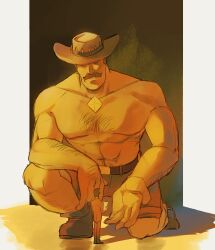 Rule 34 | 2boys, abs, absurdres, arm hair, bara, black hair, blonde hair, chest hair, citrus0lemon, closed eyes, cowboy hat, full body, giant, giant male, hat, highres, large pectorals, long sideburns, male focus, mature male, mr. bidwell, multiple boys, muscular, muscular male, mustache, on one knee, parody, pectorals, saxton hale, short hair, sideburns, size difference, steven universe, team fortress 2, thick mustache, topless male, yellow diamond (steven universe)