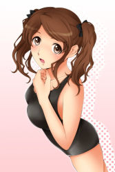 Rule 34 | 1girl, amagami, brown eyes, brown hair, competition swimsuit, face, from above, kishida-shiki, long hair, nakata sae, one-piece swimsuit, solo, swimsuit, twintails