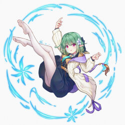 Rule 34 | 1girl, absurdres, aqua necktie, artist name, ass, belt, belt buckle, black skirt, breasts, buckle, castelle (shadowverse), collar, collared shirt, dated, elf, facial tattoo, floating, flower, full body, green hair, hair between eyes, hair flower, hair ornament, hand up, highres, legs up, looking at viewer, necktie, no shoes, open clothes, open mouth, pantyhose, pink eyes, pointy ears, sailor collar, school uniform, shadowverse, shirt, short hair, skirt, small breasts, solo, sweater, tattoo, thighs, white pantyhose, white sweater, xgao