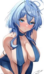 Rule 34 | 1girl, absurdres, ako (blue archive), blue archive, blue eyes, blue hair, closed mouth, den den489, earrings, hair between eyes, highres, jewelry, looking at viewer, sidelocks, simple background, solo, tagme, white background