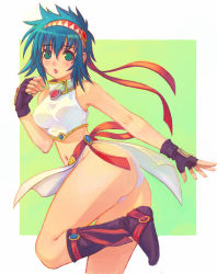 Rule 34 | annet myer, bad id, bad pixiv id, bow, el viento, gloves, green hair, loincloth, meccol, ribbon, solo