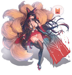 Rule 34 | 1girl, akagi (azur lane), animal ears, azur lane, bad id, bad pixiv id, between fingers, black gloves, black hair, black thighhighs, breasts, brown eyes, cleavage, collar, collarbone, elrusa, finger to mouth, flight deck, fox ears, fox tail, full body, geta, gloves, highres, holding, japanese clothes, kitsune, kyubey, kyuubi, large breasts, large tail, leg up, long hair, long sleeves, looking at viewer, multiple tails, obi, open clothes, panties, pantyshot, parted lips, partially fingerless gloves, red footwear, red skirt, sash, simple background, skirt, smile, solo, speech bubble, standing, standing on one leg, tail, thigh gap, thighhighs, underwear, very long hair, white background, white panties, wide sleeves