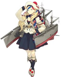 Rule 34 | 10s, 1girl, akira (kadokawa), beret, black skirt, black socks, blonde hair, blue eyes, blue hair, breasts, buttons, cleavage, closed mouth, commandant teste (kancolle), crane (machine), double-breasted, full body, hair ornament, hairclip, hand on headwear, hand on own hip, hat, jacket, kantai collection, long hair, long sleeves, looking away, looking to the side, machinery, matching hair/eyes, medium breasts, multicolored hair, official art, plaid, plaid scarf, red hair, sailor collar, scarf, shoes, skirt, smile, socks, solo, standing, streaked hair, swept bangs, transparent background, white hair, white hat, white jacket