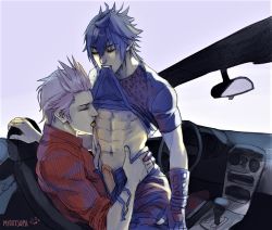 Rule 34 | 2boys, abs, car, final fantasy, final fantasy xv, licking, male focus, multiple boys, muscular, myoutsumi, outdoors, penis, undressing, yaoi