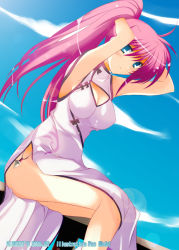 Rule 34 | 00s, 1girl, blue eyes, breasts, china dress, chinese clothes, cleavage, cleavage cutout, clothing cutout, dress, ibuki pon, large breasts, long hair, lyrical nanoha, mahou shoujo lyrical nanoha, mahou shoujo lyrical nanoha a&#039;s, pink hair, ponytail, signum, solo, thighs