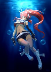 Rule 34 | 00s, 1girl, air bubble, asymmetrical gloves, bad id, bad tumblr id, bikini, bikini top only, breasts, bubble, cleavage, closed eyes, elbow gloves, gloves, hair ornament, large breasts, long hair, ocean, optionaltypo, ponytail, red hair, scarf, short shorts, shorts, single elbow glove, skull hair ornament, solo, submerged, swimming, swimsuit, tengen toppa gurren lagann, thighhighs, underwater, uneven gloves, water, yoko littner