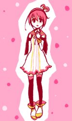 Rule 34 | 1girl, capelet, detached sleeves, dress, kanonno earhart, lowres, pink hair, pink theme, red eyes, shoes, tales of (series), tales of the world radiant mythology 2, thighhighs
