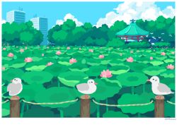 Rule 34 | 6+others, animated, animated gif, artist name, bird, day, flower, highres, lotus, multiple others, original, outdoors, post, scenery, toyoi yuuta