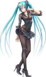 Rule 34 | 1girl, alternate legwear, angry, aqua hair, black pantyhose, blue eyes, blush, bracelet, breasts, full body, hatsune miku, high heels, jewelry, legs, long hair, looking at viewer, panties, panties under pantyhose, pantyhose, shoes, sleeves pushed up, sleeves rolled up, small breasts, solo, standing, stiletto heels, striped clothes, striped panties, thighband pantyhose, transparent background, twintails, underwear, very long hair, vocaloid, white background, wokada