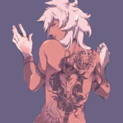 Rule 34 | 1boy, back tattoo, bad id, bad pixiv id, baddap sleed, chain, from behind, gloves, hourglass, inazuma eleven, inazuma eleven (series), looking back, male focus, nude, shiro (reptil), simple background, solo, tattoo