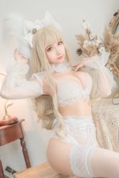 Rule 34 | 1girl, asian, black eyes, blonde hair, bow, bracer, breasts, chinese (nationality), chunmomo0127, cleavage, cosplay, feet, frills, hair bow, hair ribbon, highres, indoors, lace, legs, long hair, looking at viewer, medium breasts, midriff, photo (medium), ribbon, sitting, solo, tagme, thighhighs, thighs, transparent, white bow