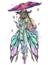 Rule 34 | 1girl, absurdres, alraune, anima (togashi), bare shoulders, bikini, bird, blonde hair, blue eyes, blue flower, blue thighhighs, breasts, bridal gauntlets, brown horns, bug, butterfly, cameltoe, colored skin, commentary, curvy, fingernails, flower, forehead jewel, full body, gradient hair, gradient legwear, green skin, highres, holding, holding umbrella, horn flower, horns, insect, large breasts, leaf, long hair, looking at viewer, mole, mole under mouth, monster girl, multicolored hair, nail polish, navel, original, paid reward available, parted bangs, parted lips, pink flower, pink hair, pink nails, pink thighhighs, plant, plant girl, pointy ears, rafflesia (flower), simple background, single thighhigh, smile, solo, swimsuit, teeth, thighhighs, umbrella, very long hair, vines, waist cape, white background