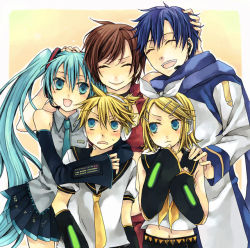 Rule 34 | 2boys, 3girls, aqua hair, bad id, bad pixiv id, brother and sister, everyone, hatsune miku, kagamine len, kagamine rin, kaito (vocaloid), meiko (vocaloid), multiple boys, multiple girls, siblings, soysauce (pixiv47673), twins, vocaloid