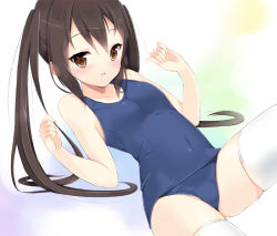 Rule 34 | 1girl, bad id, bad pixiv id, black hair, brown eyes, k-on!, kawauchi (kaz7ry), long hair, nakano azusa, one-piece swimsuit, school swimsuit, solo, swimsuit, thighhighs, twintails