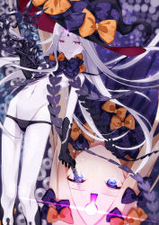 Rule 34 | abigail williams (fate), abigail williams (third ascension) (fate), bare shoulders, black bow, black dress, black headwear, black panties, blonde hair, blue eyes, bow, breasts, dress, dual persona, fate/grand order, fate (series), forehead, grin, hair bow, hat, highres, key, keyhole, long hair, long sleeves, multiple bows, navel, orange bow, panties, parted bangs, polka dot, polka dot bow, red eyes, ribbed dress, small breasts, smile, ssk (yoiosushi), staff, tentacles, thighs, underwear, very long hair, white hair, witch hat