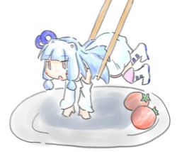 Rule 34 | 1girl, asterisk876, blue hair, chibi, chopsticks, detached sleeves, food, hair ornament, kotonoha aoi, long hair, open mouth, plate, red eyes, shoes, simple background, solo, tagme, voiceroid, white background, | |