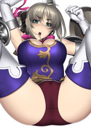 Rule 34 | 1girl, aqua eyes, armpits, arms up, blonde hair, bow, breasts, cameltoe, cassandra alexandra, cleavage, gloves, green eyes, hair bow, kansuke, large breasts, legs, leotard, open mouth, panties, ponytail, ribbon, shield, shoulder pads, solo, soul calibur, soulcalibur iv, spread legs, sword, thighhighs, thighs, underwear, weapon, wet, wet clothes, wet panties