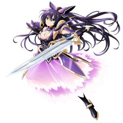 Rule 34 | 1girl, armor, armored dress, breasts, closed mouth, date a live, dress, full body, large breasts, long hair, official art, overlord (maruyama), ponytail, purple dress, purple eyes, purple hair, shoulder armor, solo, sword, v-shaped eyebrows, weapon, yatogami tooka