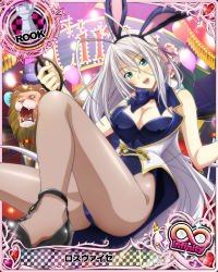 Rule 34 | 10s, 1girl, animal ears, antenna hair, artist request, blue eyes, breasts, card (medium), character name, chess piece, cleavage, fake animal ears, hair ribbon, high heels, high school dxd, high school dxd infinity, large breasts, leotard, long hair, official art, pantyhose, playboy bunny, rabbit ears, ribbon, rook (chess), rossweisse, silver hair, smile, solo, trading card, very long hair, wrist cuffs