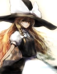 Rule 34 | 1girl, apron, bad id, bad pixiv id, blonde hair, blush, braid, chirigami-san, female focus, hat, kirisame marisa, long hair, ribbon, sketch, solo, touhou, unfinished, witch, witch hat, yellow eyes