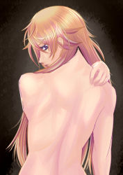 Rule 34 | 1boy, 1other, absurdres, ayukawa ryuuji, back, blonde hair, blue period, closed mouth, completely nude, from behind, hair between eyes, hand on own shoulder, highres, keizabro takahashi, long hair, looking back, male focus, nude, profile, purple eyes, solo, trap, upper body, very long hair