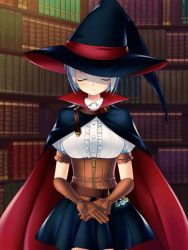 Rule 34 | 1girl, animated, animated gif, bad id, bad pixiv id, blue eyes, book, bouncing breasts, breasts, cape, corset, emofuri, gloves, hat, huge filesize, library, looking at viewer, mada (mk333), magic, magic circle, md5 mismatch, original, short hair, silver hair, solo, ugoira, witch, witch hat